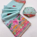 Enticing Sky Pashmina Silk Saree With Allure Blouse Piece