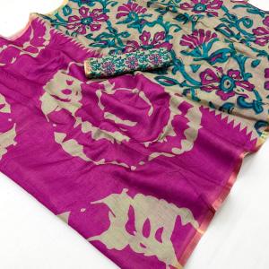 Lassitude Purple Printed Cotton Silk Saree With Radiant Blouse Piece