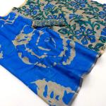 Snappy Royal Blue Printed Cotton Silk Saree With Exceptional Blouse Piece