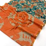 Panoply Orange Printed Cotton Silk Saree With Verdant Blouse Piece