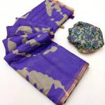 Fancifull Royal Purple Printed Cotton Silk Saree With Vibrant Blouse Piece