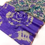 Fancifull Royal Purple Printed Cotton Silk Saree With Vibrant Blouse Piece