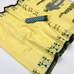 Sonorous Yellow Printed Cotton Silk Saree With Precious Blouse Piece