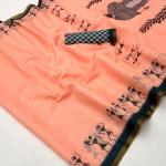 Rhapsody Peach Printed Cotton Silk Saree With Classic Blouse Piece