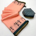 Rhapsody Peach Printed Cotton Silk Saree With Classic Blouse Piece