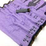 Gratifying Lavender Printed Cotton Silk Saree With Embrocation Blouse Piece