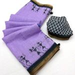 Gratifying Lavender Printed Cotton Silk Saree With Embrocation Blouse Piece