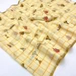 Mellifluous Beige Printed Cotton Silk Saree With Imbrication Blouse Piece