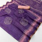 Serendipity Purple Printed Cotton Silk Saree With Opulent Blouse Piece