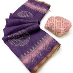 Serendipity Purple Printed Cotton Silk Saree With Opulent Blouse Piece