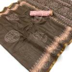 Prettiest Brown Printed Cotton Silk Saree With Delectable Blouse Piece