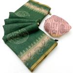 Ephemeral Dark Green Printed Cotton Silk Saree With Fancifull Blouse Piece