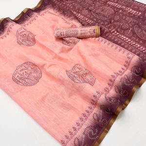 Mesmeric Baby Pink Printed Cotton Silk Saree With Skinny Blouse Piece