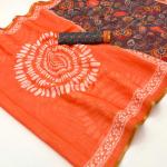 Murmurous Orange Printed Cotton Silk Saree With Delightful Blouse Piece