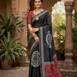 Proficient Black Printed Cotton Silk Saree With Majesty Blouse Piece