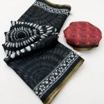 Proficient Black Printed Cotton Silk Saree With Majesty Blouse Piece