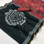Proficient Black Printed Cotton Silk Saree With Majesty Blouse Piece