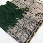 Sumptuous Dark Green Kalamkari Printed Cotton Silk Saree With Scintillating Blouse Piece