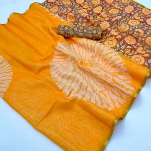 Elegant Yellow Printed Cotton Silk Saree With Forbearance Blouse Piece