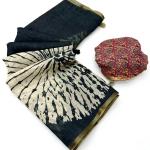Proficient Black Printed Cotton Silk Saree With Amiable Blouse Piece