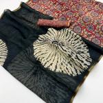Proficient Black Printed Cotton Silk Saree With Amiable Blouse Piece