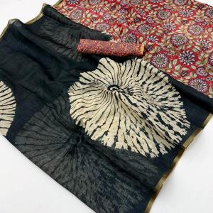 Proficient Black Printed Cotton Silk Saree With Amiable Blouse Piece