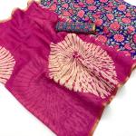 Desirable Dark Pink Printed Cotton Silk Saree With Panache Blouse Piece