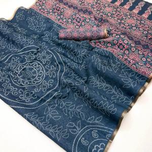 Incomparable Blue Printed Cotton Silk Saree With Propinquity Blouse Piece