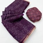 Epiphany Purple Printed Cotton Silk Saree With Fairytale Blouse Piece