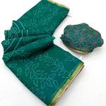 Redolent Rama Printed Cotton Silk Saree With Desultory Blouse Piece