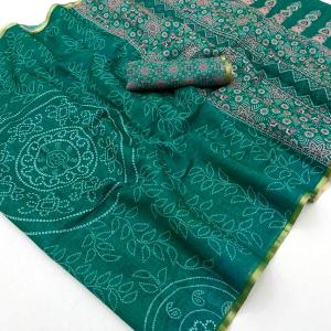 Redolent Rama Printed Cotton Silk Saree With Desultory Blouse Piece
