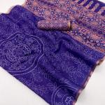 Winsome Royal Purple Printed Cotton Silk Saree With Symmetrical Blouse Piece