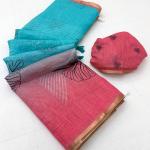 Outstanding Sky and Pink Printed Cotton Silk Saree With Gratifying Blouse Piece