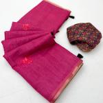 Smart Dark Pink Printed Cotton Silk Saree With Conflate Blouse Piece
