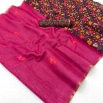 Smart Dark Pink Printed Cotton Silk Saree With Conflate Blouse Piece