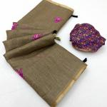 Dulcet Dark Beige Printed Cotton Silk Saree With Rhapsodic Blouse Piece