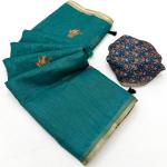 Opulent Rama Printed Cotton Silk Saree With Cynosure Blouse Piece