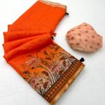 Vivacious Orange Printed Cotton Silk Saree With Nemesis Blouse Piece