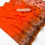Vivacious Orange Printed Cotton Silk Saree With Nemesis Blouse Piece