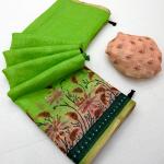 Exuberant Parrot Printed Cotton Silk Saree With Surreptitious Blouse Piece