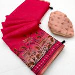 Sensational Dark Pink Printed Cotton Silk Saree With Snazzy Blouse Piece