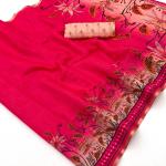 Sensational Dark Pink Printed Cotton Silk Saree With Snazzy Blouse Piece