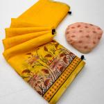 Scrumptious Yellow Printed Cotton Silk Saree With Sophisticated Blouse Piece