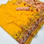 Scrumptious Yellow Printed Cotton Silk Saree With Sophisticated Blouse Piece