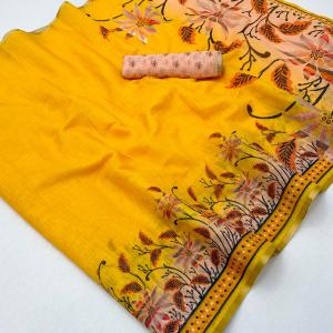 Scrumptious Yellow Printed Cotton Silk Saree With Sophisticated Blouse Piece