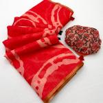 Scrumptious Red Printed Cotton Silk Saree With Seraphic Blouse Piece