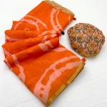Eclat Orange Printed Cotton Silk Saree With Fantabulous Blouse Piece