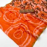 Eclat Orange Printed Cotton Silk Saree With Fantabulous Blouse Piece