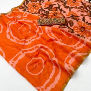 Eclat Orange Printed Cotton Silk Saree With Fantabulous Blouse Piece
