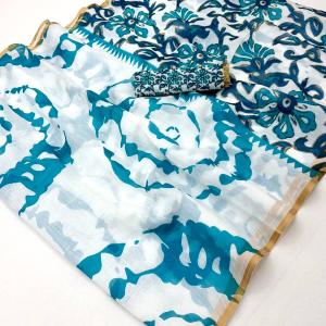 Flaunt Off White Printed Cotton Silk Saree With Rhapsodic Blouse Piece